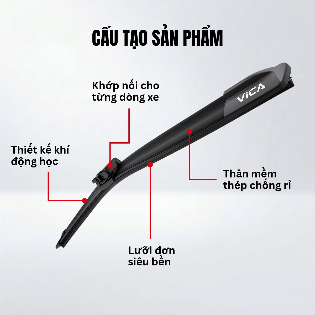 Bộ gạt mưa ô tô VICA thân mềm cao cấp siêu sạch siêu êm