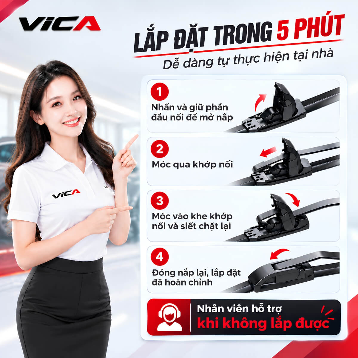 Bộ gạt mưa ô tô VICA thân mềm cao cấp siêu sạch siêu êm